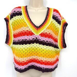 Free People Vest Women’s Size small Rainbow Stripe Summer Daze knit V neck vest
